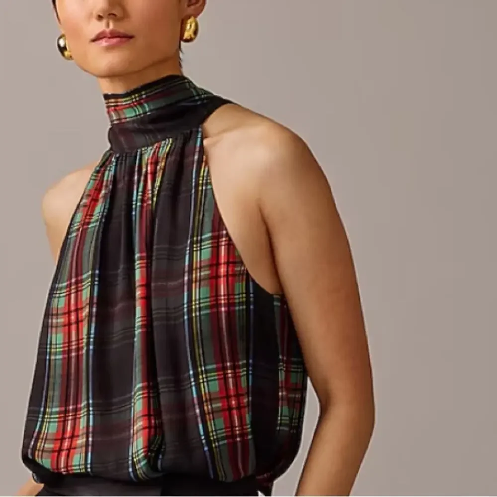 J. Crew tartan chiffon blend necktie Halter